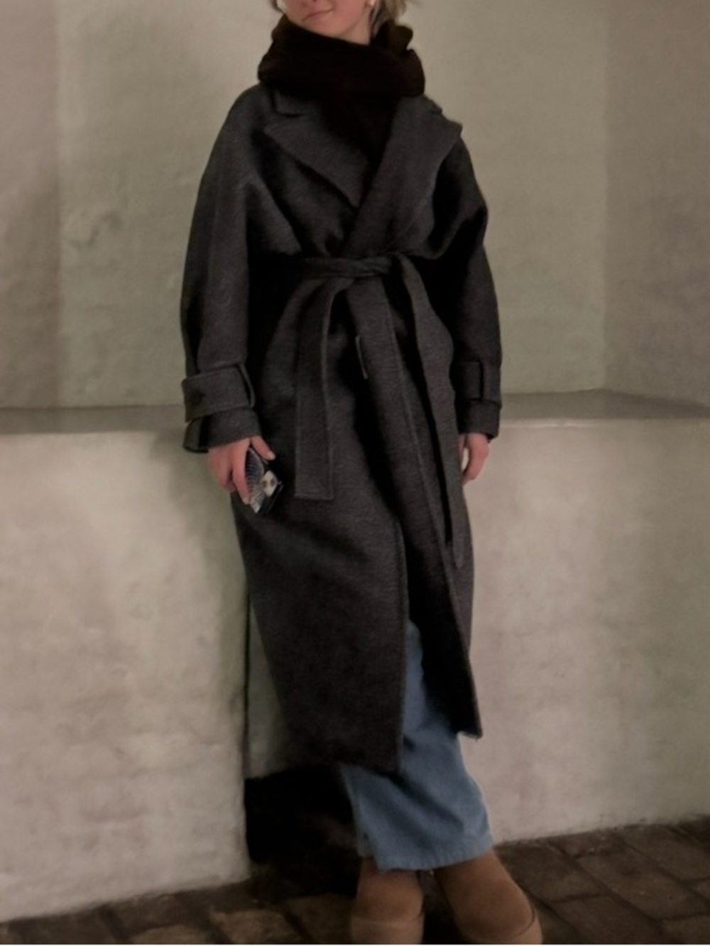 Dark Gray Belted Wool-Blend Trench Coat